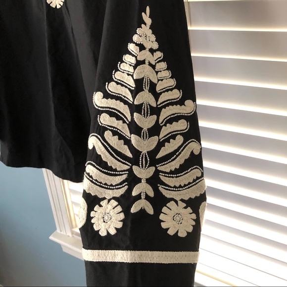 tory burch | embroidered long sleeve tunic top size 8 black v neck white beads - Picture 5 of 10